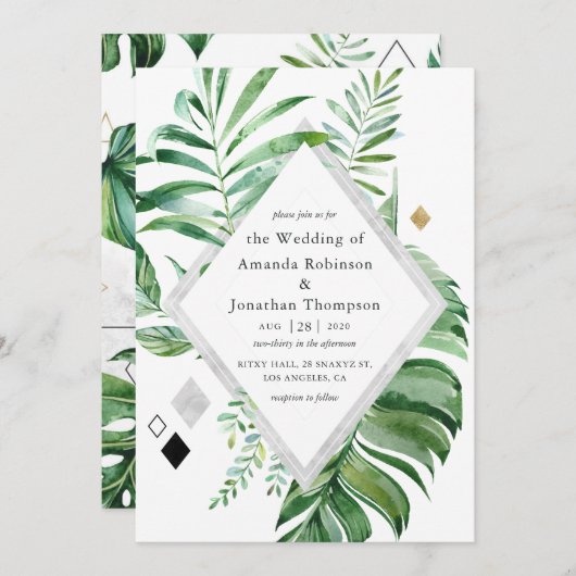 Invitation Mariage de forêt géométrique (Devant / Derrière)