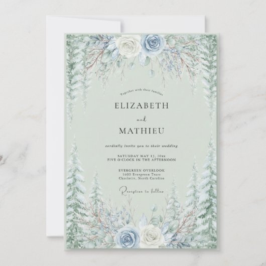Invitation Mariage de forêt immaculée au vert sauge (Devant)