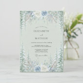Invitation Mariage de forêt immaculée au vert sauge (Debout devant)