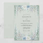 Invitation Mariage de forêt immaculée au vert sauge (Devant / Derrière)
