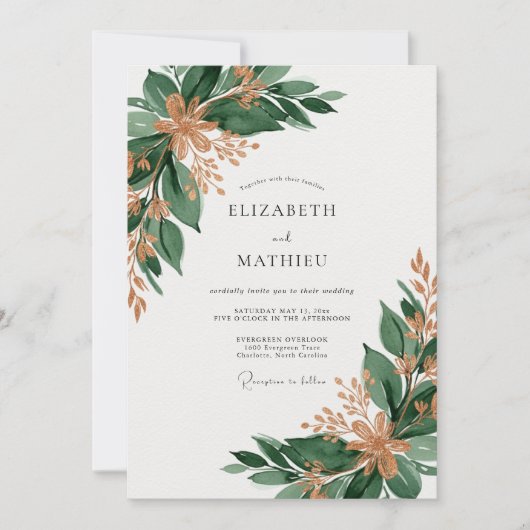 Invitation Mariage de forêt impériale vert émeraude (Devant)