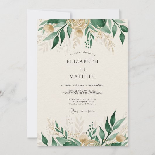 Invitation Mariage de forêt poli vert émeraude (Devant)