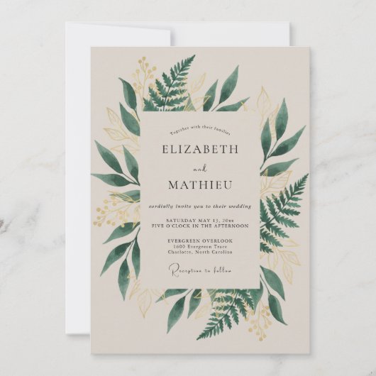 Invitation Mariage de forêt vert émeraude lustré (Devant)