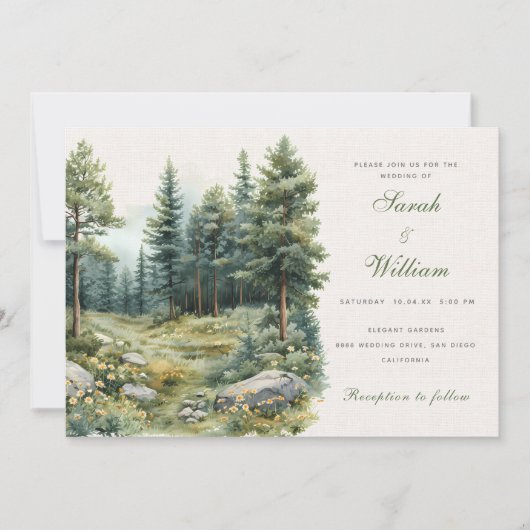 Invitation Mariage de forêt verte d'été rustique (Devant)