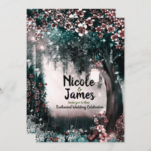 Invitation Mariage de forêt vierge enchantée Imaginaire (Devant / Derrière)