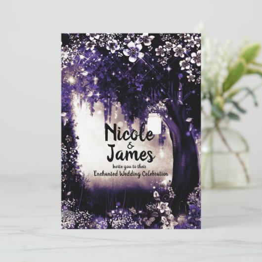 Invitation Mariage de forêt violette Enchantée Imaginaire (Debout devant)