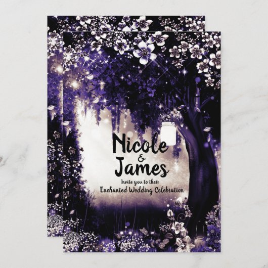 Invitation Mariage de forêt violette Enchantée Imaginaire (Devant / Derrière)