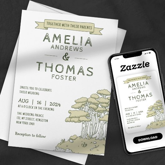 Invitation Mariage de forêts de bois géologiques à la main