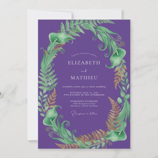 Invitation Mariage de Fougère Violet Royal (Devant)
