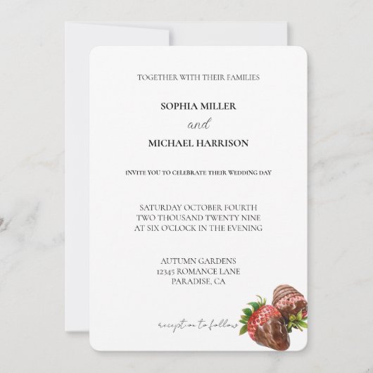 Invitation Mariage de fraises de chocolat (Devant)