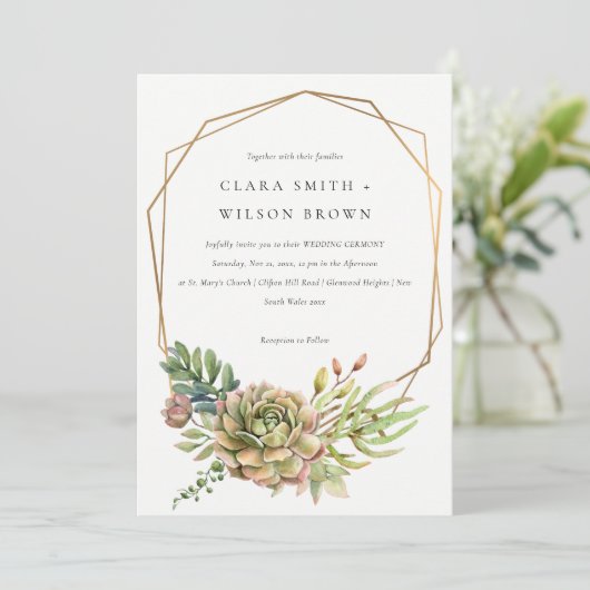 INVITATION MARIAGE DE FRAME DE FOLIAGE CACTI SUCCULTE DE GREE (Debout devant)