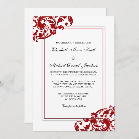 Invitation Mariage de frayères rouges et blanches (Devant / Derrière)