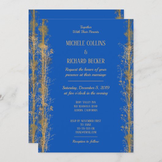 Invitation Mariage de frontière botanique en or chic (Devant / Derrière)
