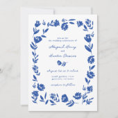 Invitation Mariage de frontière de la main bleue dessinée Whi (Devant)