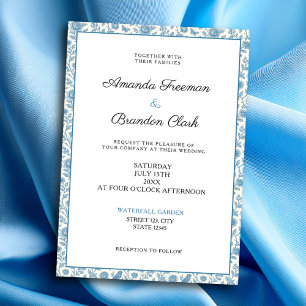 Invitation Mariage de frontière floral chic bleu Toile de Jou