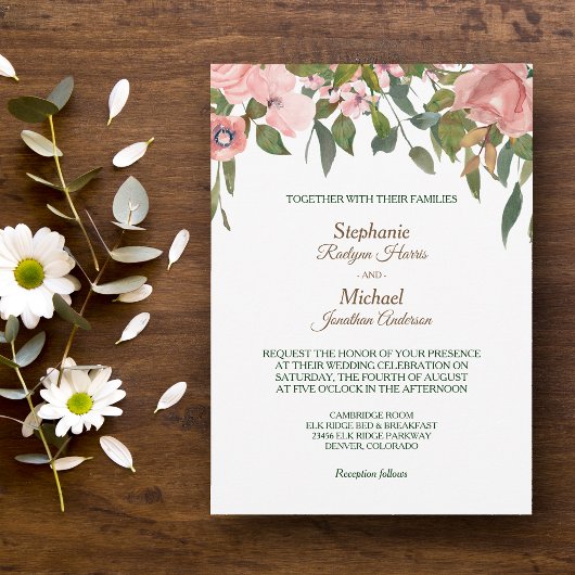 Invitation Mariage de frontière floral Rose