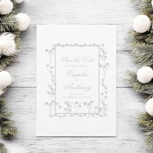 Invitation Mariage de frontière florale argent