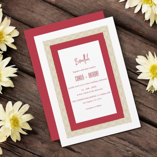Invitation Mariage de frontière géométrique islamique rouge
