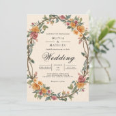 Invitation Mariage de frontière ovale floral rustique (Debout devant)