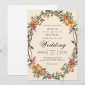 Invitation Mariage de frontière ovale floral rustique (Devant / Derrière)