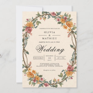 Invitation Mariage de frontière ovale floral rustique