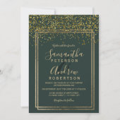 Invitation Mariage de frontière vert confetti en or chic (Devant)