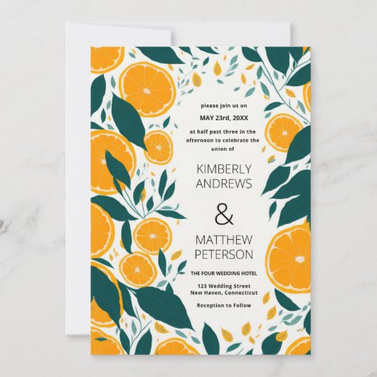 Invitation Mariage de fruits d'oranges botaniques fraîches d' (Devant)
