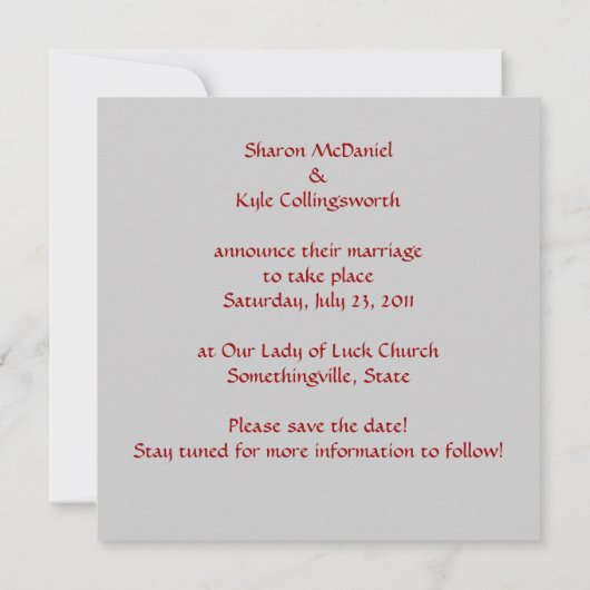 Invitation Mariage de Fusion Majeure Enregistrez la Date (Dos)