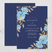 Invitation Mariage de Gala Resplendissant Bleu Nuit (Devant / Derrière)