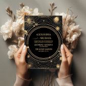 Invitation Mariage de galaxie céleste d'or noir mystique