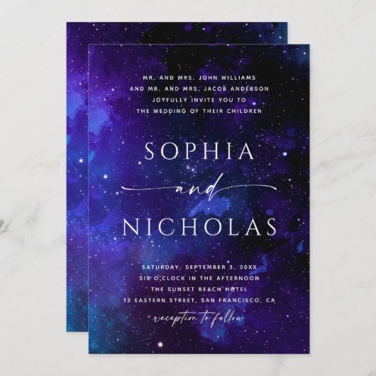 Invitation Mariage de Galaxie céleste | Space Night Sky & Sta (Devant / Derrière)