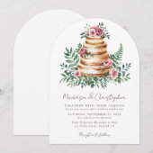 Invitation Mariage de gâteau aux roses roses Eucalyptus (Devant / Derrière)