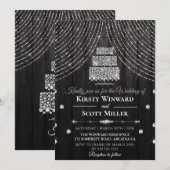 Invitation Mariage de Gâteau de rideau en diamant noir argent (Devant / Derrière)