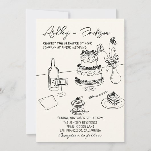 Invitation Mariage de gâteau fané à main rapide rétro (Devant)