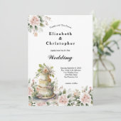 Invitation Mariage de gâteau Mariage rose pâle à fleurs (Debout devant)