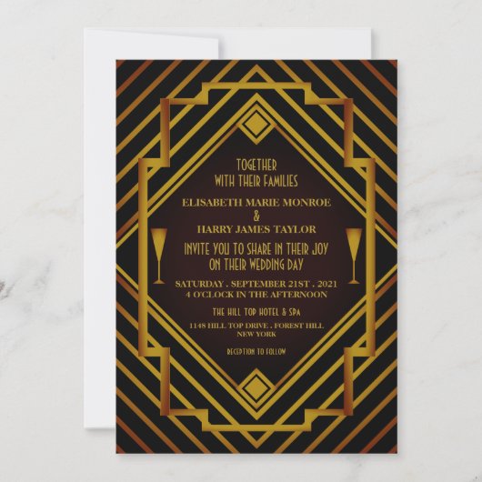 Invitation Mariage de Gatsby Gold 2020 (Devant)