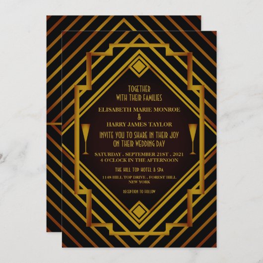 Invitation Mariage de Gatsby Gold 2020 (Devant / Derrière)