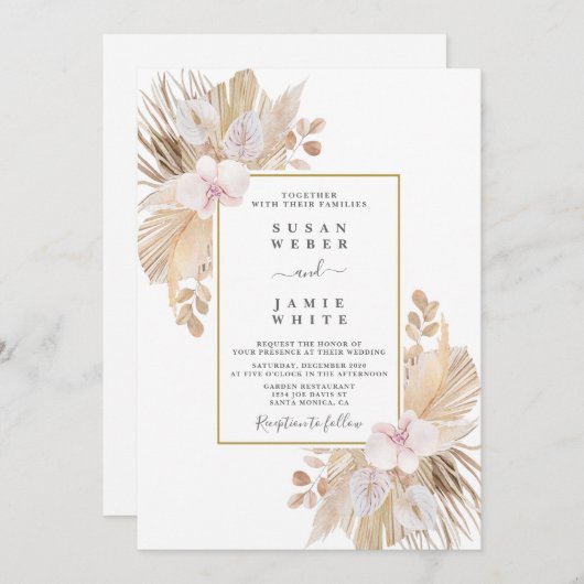 Invitation Mariage de gazon Pampas (Devant / Derrière)