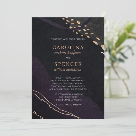 Invitation Mariage de géocode métallique (Debout devant)