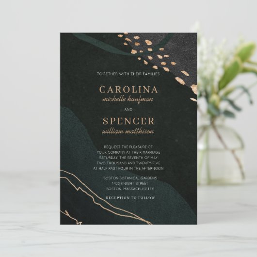 Invitation Mariage de géocode métallique (Debout devant)