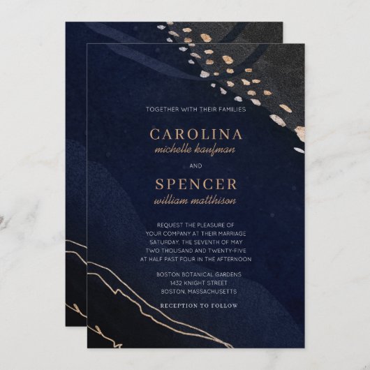 Invitation Mariage de géocode métallique (Devant / Derrière)