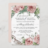 Invitation Mariage de germe rustique rose rose rose de BOHO (Devant / Derrière)