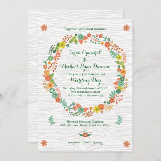 Invitation Mariage de germes de céréales en bois rustique (Devant / Derrière)