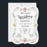 Invitation Mariage de germination rustique de printemps de Bo<br><div class="desc">Cette suite boho rustique dispose de feuillage rose et vert dessiné à la main,  collé ensemble pour former une couronne. Les accents modernes de calligraphie apportent une touche élégante et les couleurs pastel vives rendent ce design parfait pour une fête de printemps ou d'été.</div>
