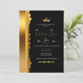 Invitation Mariage de glamour noir & or Royal Crown (Debout devant)