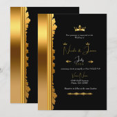 Invitation Mariage de glamour noir & or Royal Crown (Devant / Derrière)