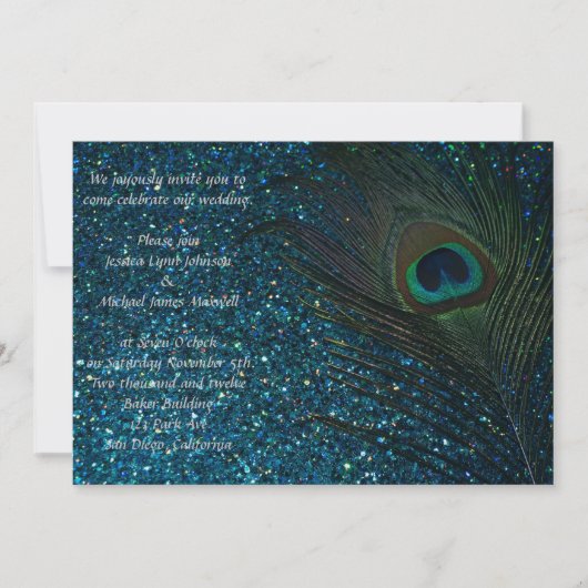 Invitation Mariage de Glittery Aqua Peacock (Devant)