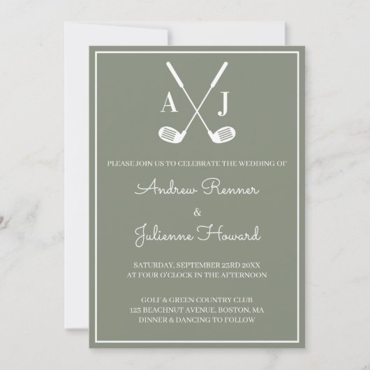 Invitation Mariage de Golf au Vert Sauge (Devant)