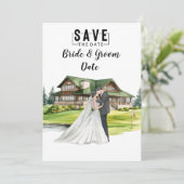 Invitation Mariage de golf avec mariée et marié à la maison c (Debout devant)