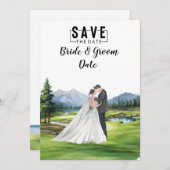 Invitation Mariage de golf avec mariée et marié à la maison c (Devant / Derrière)